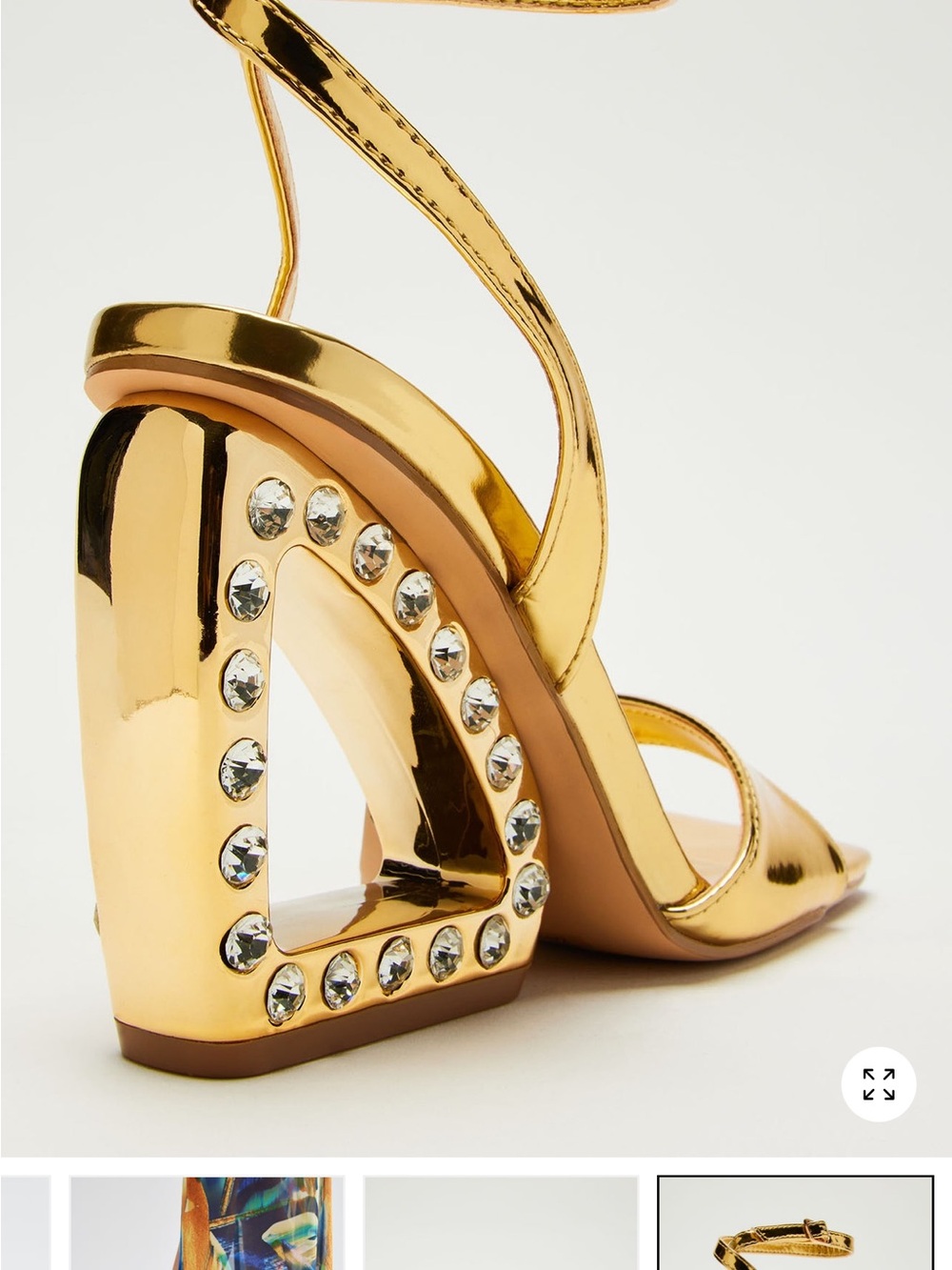 Fashion Nova Gold Crystal-Accented Block Heel Sandals
